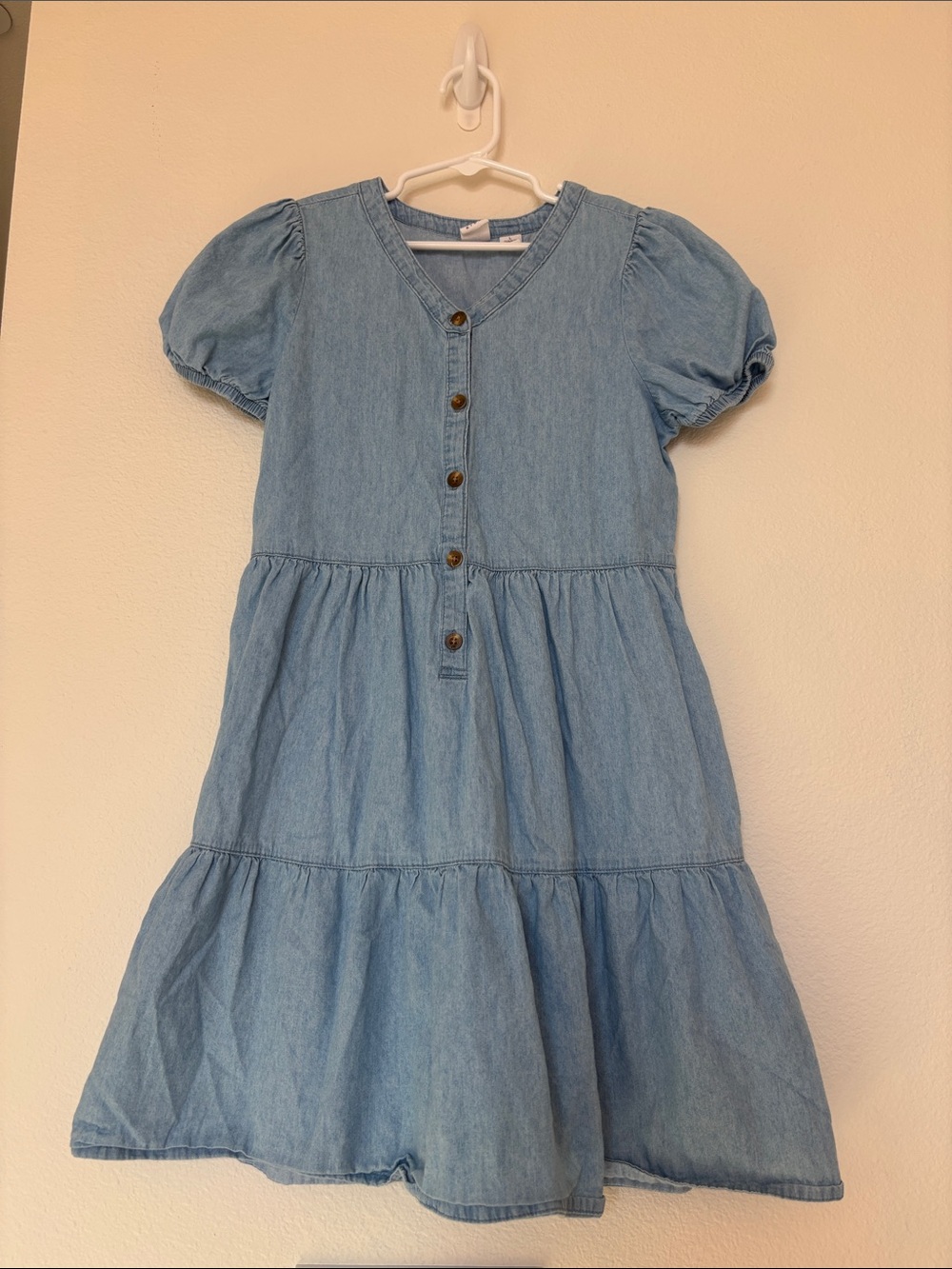 GAP Light Blue Denim Tiered Button-Front Kids Dress